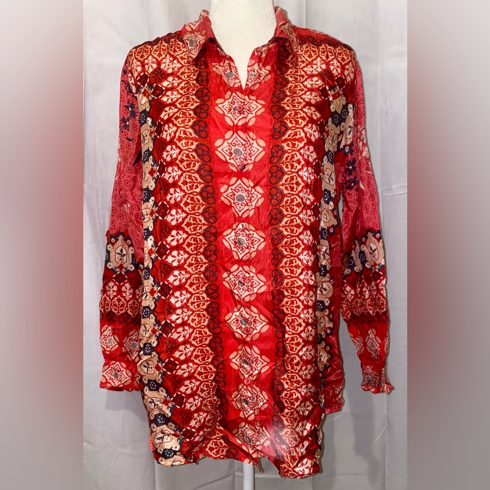 JOHNNY WAS 100% Silk‎ Blouse - Sz Large